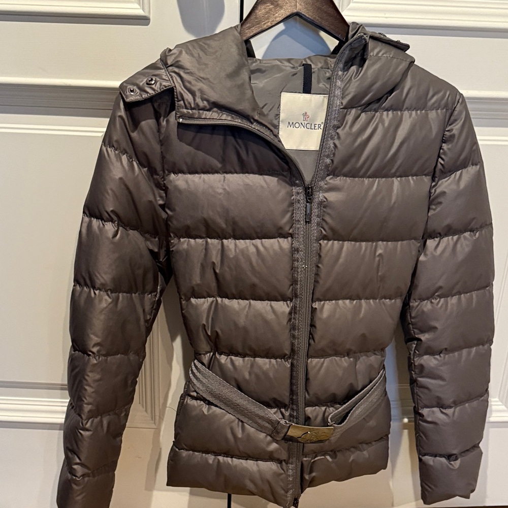 Moncler Women's Silver Belted Puffer Jacket
